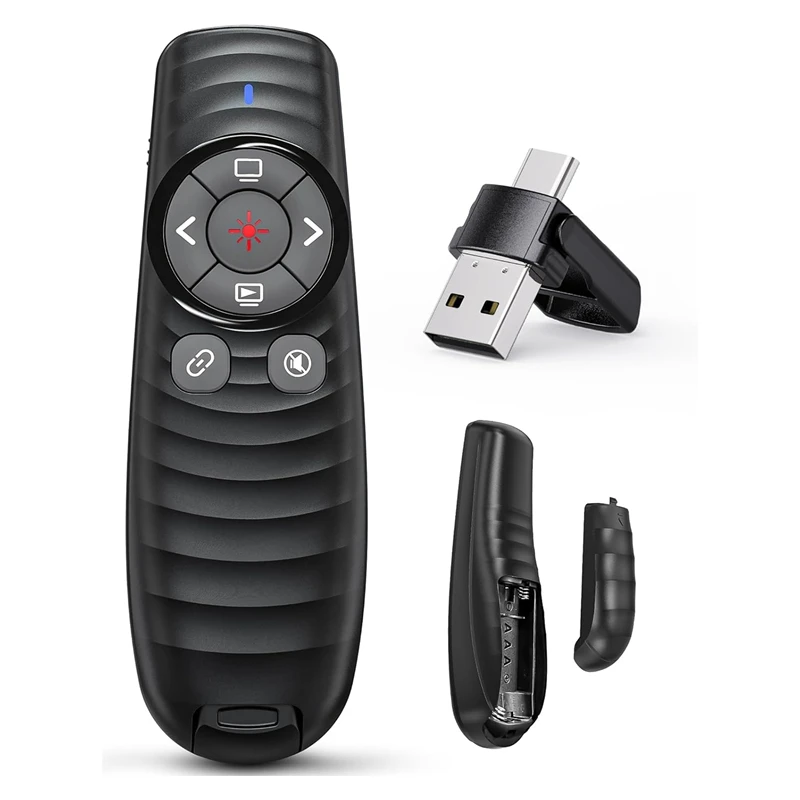 2-v-1 USB/Typ C Wireless Presenter Clicker Ppt Remote Red Red Laser Black pre PC/NAPLATÍ, Office