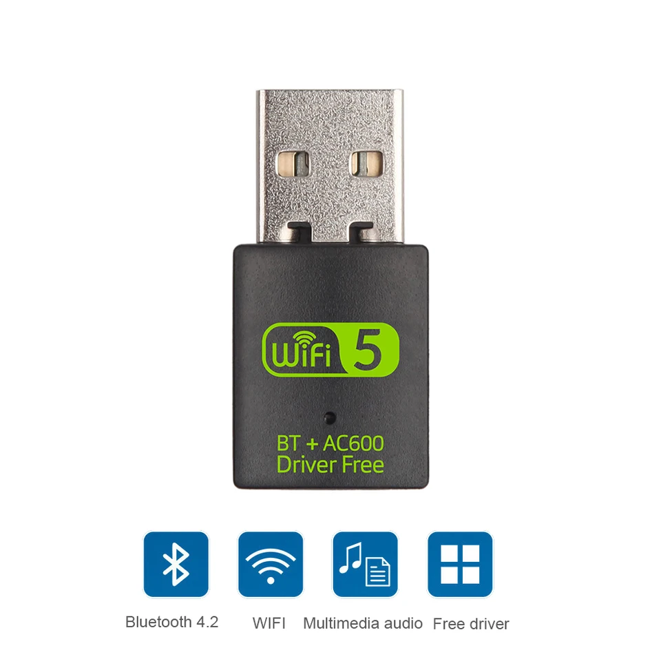 2 v 1 USB WiFi Bluetooth kompatibilný 5.0 adaptér 600 Mbps Dual Band 2,4+5GHz Wireless Network prijímač WiFi Dongle pre PC laptop