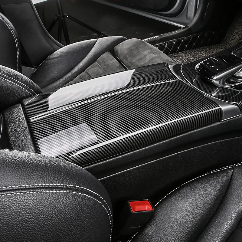 2*Vnútorná skrinka na rukuje na karbonickom vláknoch Console Box Storage Box Tress Cover pre Mercedes-Benz CE GLC Class W213 W205 X253