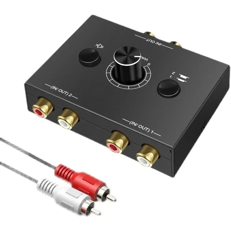 2 x 1/1 x 2 RCA Stereo Audio Audio Directional Lostless Switcher s stlmením tlačidla prenosné L / R stereofónny zvukový spínač zvukového zvuku