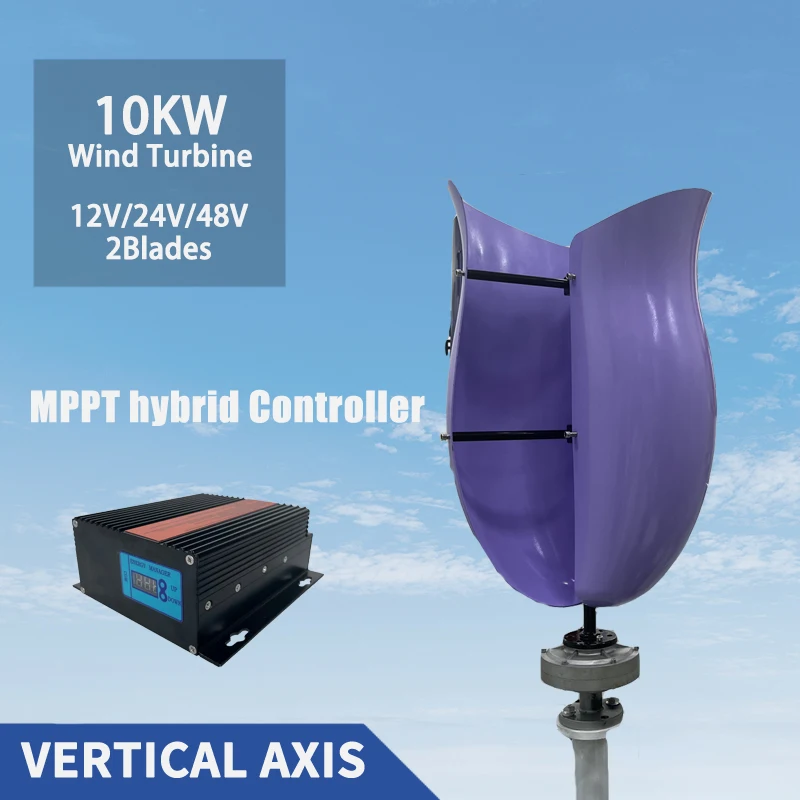 2 čepele 10000 W vertikálna os permanentný generátor veterných turbíny Maglev 12v 24v 48V s hybridným ovládačom MPPT