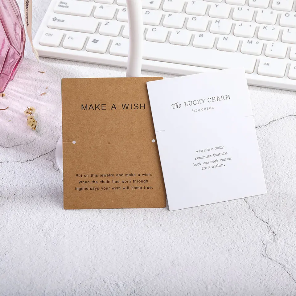 20-10ks 7x9cm náramky Zobrazovacie karty Make Wish Text Print Kraft Paper Card zavesenie cenovka kartónový balíček pre ručne vyrábané šperky