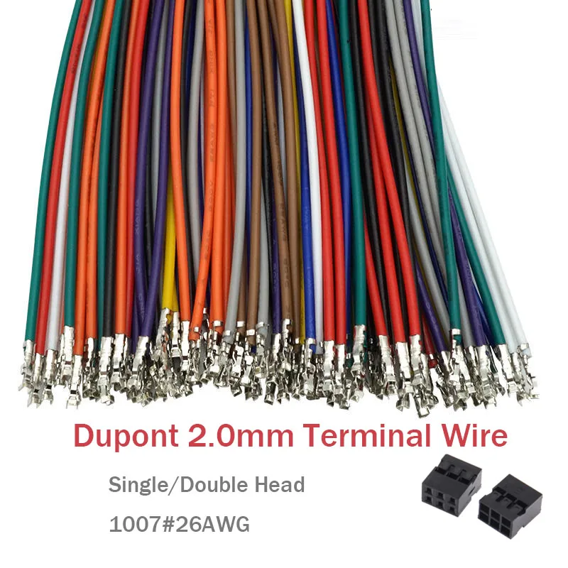 20/10ks Dupont 2.0 mm terminál Kábel Kábel Double Elektronický vodič s jednou hlavou 10 cm/20cm/30 cm/50 cm 26awg