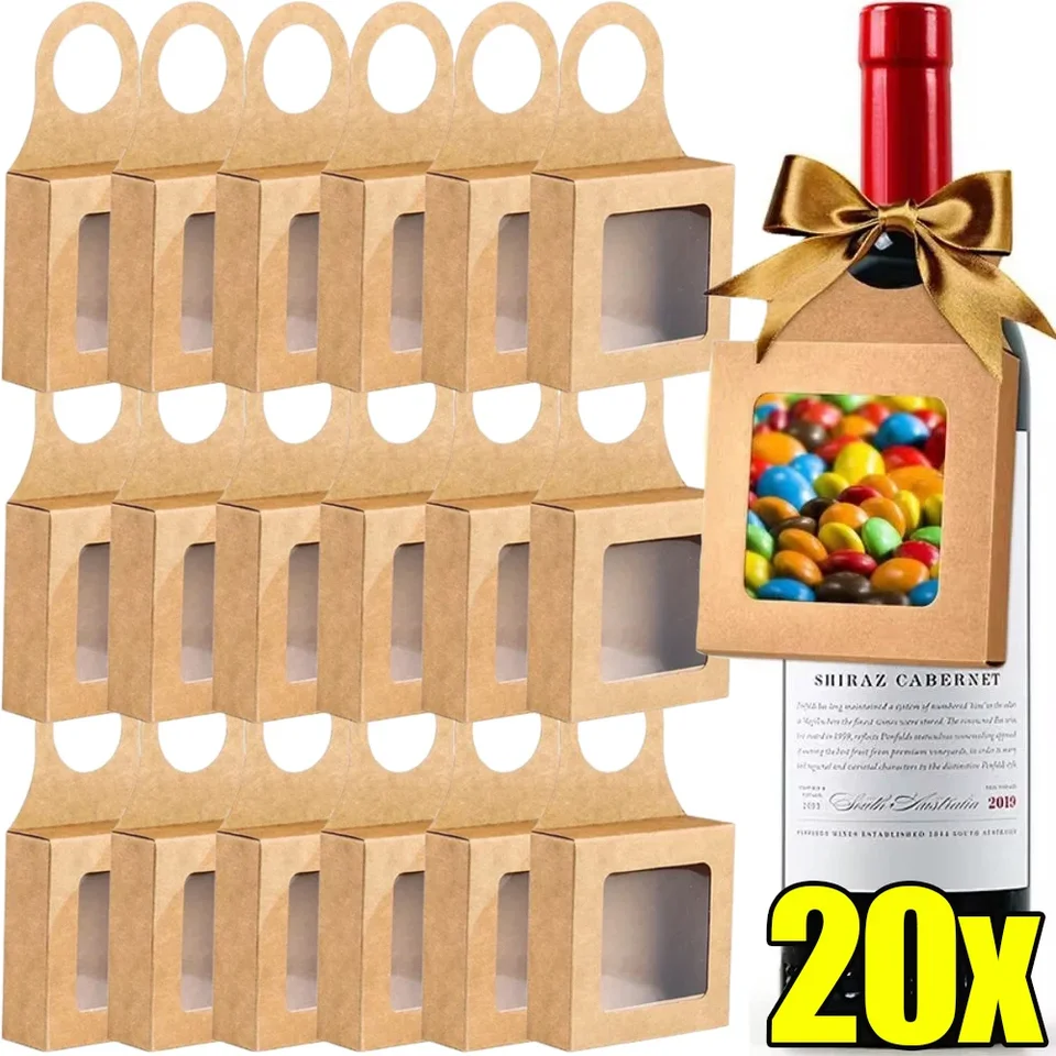 20/10ks kraft papierová fľaša s fľašou s háčikmi skladateľnými dizajnmi Candy Balenie Box Hungable Paper Box Weddings Strand Deskotion