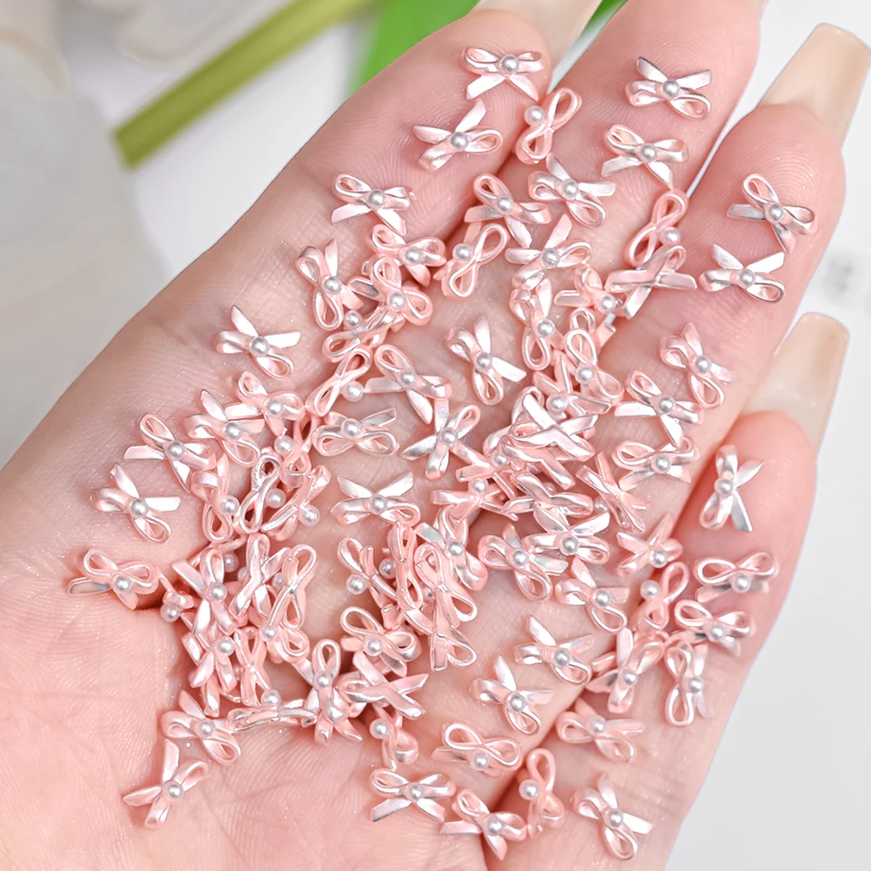 20/10ks ružové baletné tanečné topánky Bow Nails Charm Bow-Tie na nechty dekorácia francúzska balerína dievčina Bow manikúrové ozdoby 8 mm