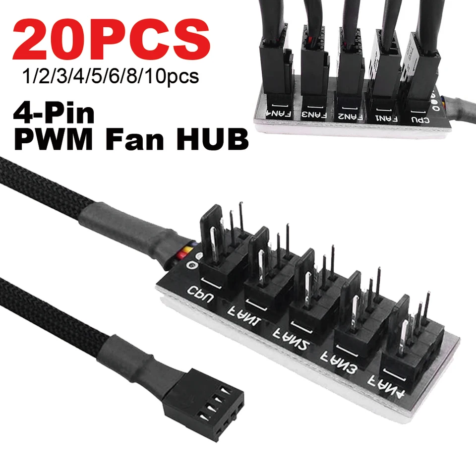 20-1pcs 40 cm 1 až 5 4pin pwm Hub ventilátor 4pin/3pin CPU chladiaci ventilátor napájacieho kábla Rozrezovač PC PC Coater Chladier kábel
