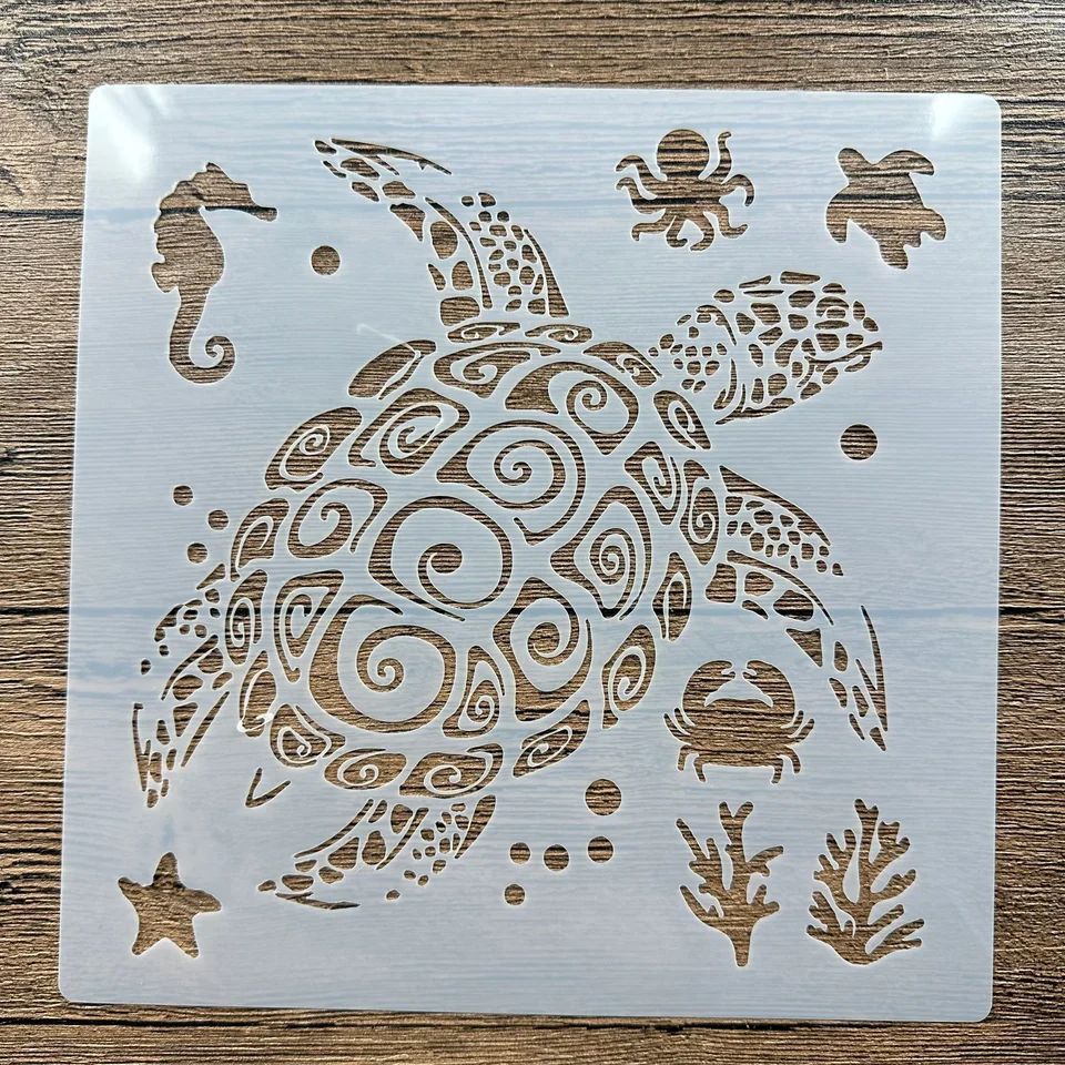 20 *20 cm morské korytnačky DIY forma mandala na maľovanie šablón vyrazené fotoalbum U Roplicené papierové karty na dreve, tkanina, stena