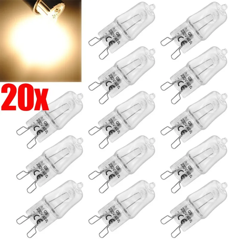 20/2ks G9 Eco halogénové žiarovky 220 - 230V 40W kapsula LED žiarovky LIMM vložené guľôčky kryštálovej lampy halogénovej žiarovky WHRATENÁ BIELA