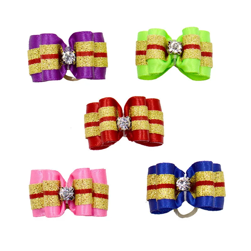 20/50/100 pcs psie lupové doplnky Diamond Bowknot Headdress Grooming pre šteňa farebné luky s gumovými pásmi mačacie poklesy hlavy hlavy