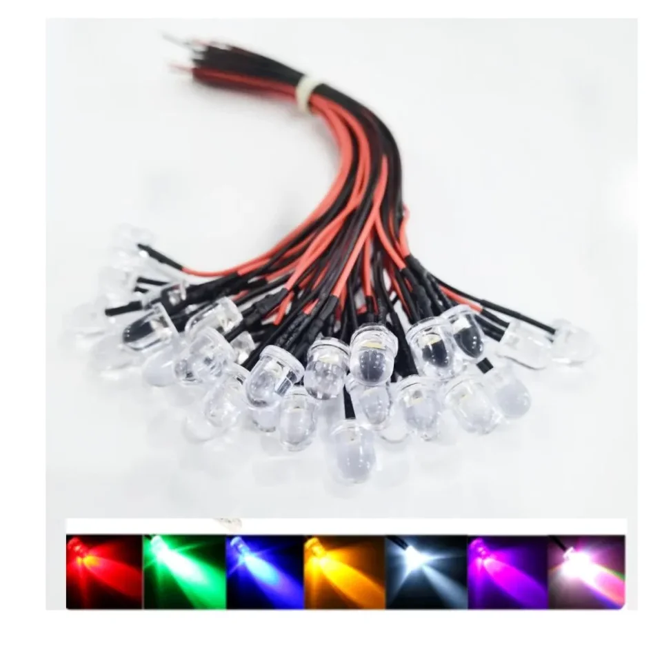 20 50 100ks 12 V DC 8 mm červená zelená modrá RGB Flash Warm White UV žltá ružová okrúhla /plochá horná horná voda Čistá voda LED