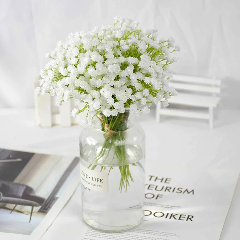 20 cm biele gypsophila umelé kvety svadba DIY kytica dekorácie Plastové bábätká dych falošné kvetinové domáce dekorácie