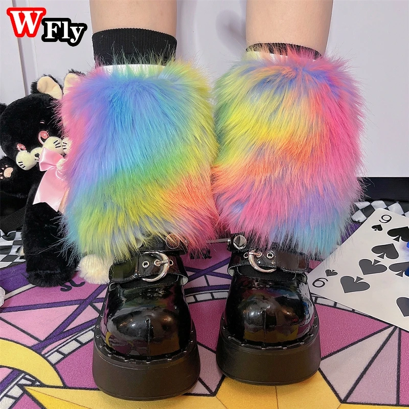 20 cm farebný y2k harajuku sladká lolita chlpatá nôh teplejšie japonské ženy Dievčatá ohrievače nôh zimné teplé nohy ponožky