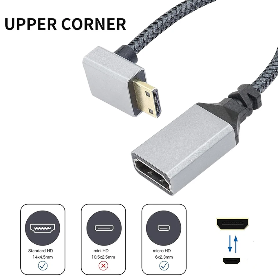20 cm Mini HDMI kompatibilný káblový adaptér 4K@60 Hz Mini HDMI-kompatibilný samec k ženskému káblu v2.0 pravý poklon