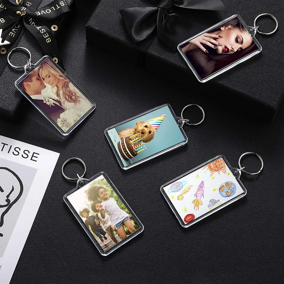 20 ks Acryl Photo Rám Keyrings, obrazové kľúče obrázka, vlastné personalizované vložte fotografiu Acryl Clear Blank Keyring