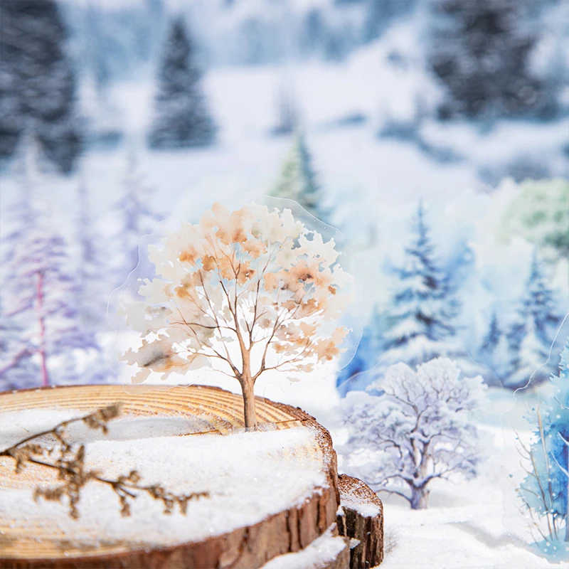 20 ks Shadows of Trees in the Snow Series Trees Téma nálepka Scrapbooking Material Denník Album Junk Journal Supplies