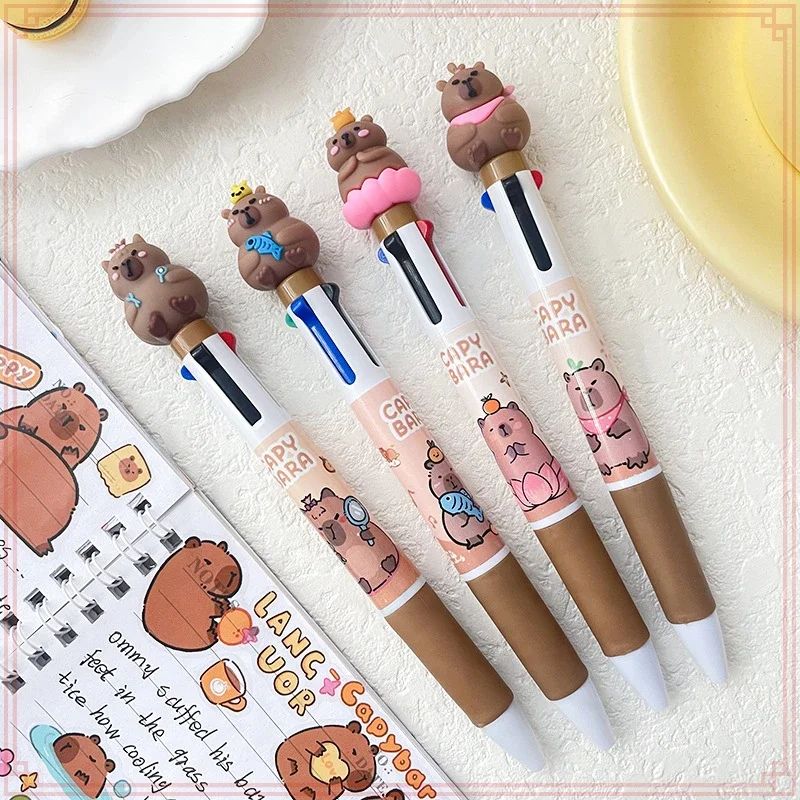 20 ks Veľkoobchod Capybara Press 4-Colors Ballpoint Pens roztomilý študentský znak pre školu a písanie zásob