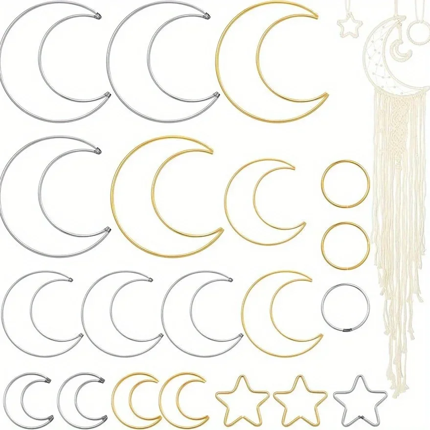 20 kusov Moon Dream Catcher Rings Metal Dream Catcher Rings Hoops Moon Star Circle Macrame Rings Pre DIY Craft Dream Catcher