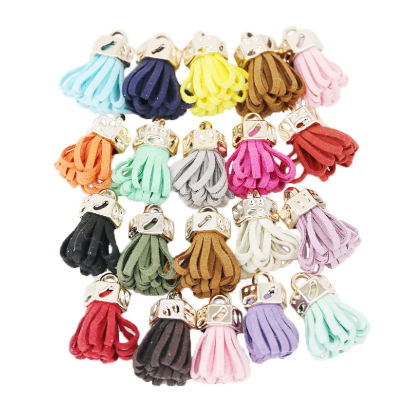 (20 kusov/veľa) Zlatý klobúk Tassel vinobranie kožené strapce Fringe pre Purl Macrame DIY šperky kľúče kľúče mobilné remienky