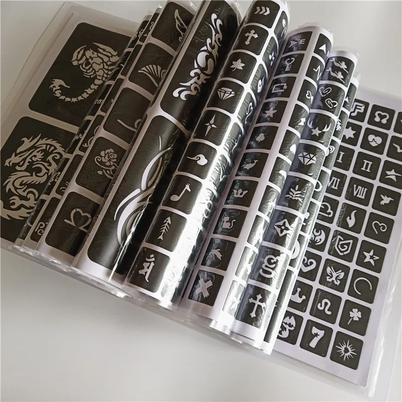 20 List 516 mapy Small Airbrush Tattoo Stencils pre ženy Kreslenie šablóny Henna tetovacia šablóna pre tetovanie trblietok