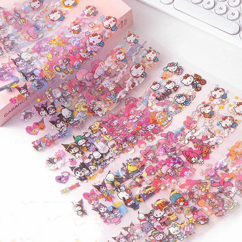 20 listov/súprava Kuromi Sanrio Series Pet Stickers Cartoon Hello Kitty Cinnamoroll Strip Kid Kawaii Student DIY Stationery Sticker