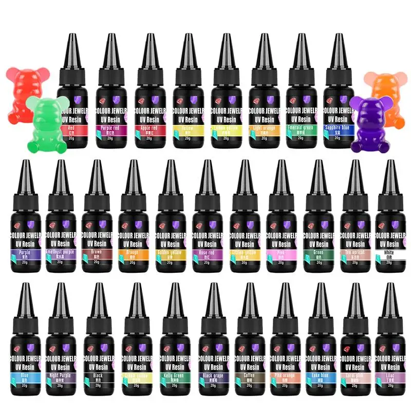 20 ml 30Color UV živice lepidlo na lepidlo Ultrafialové vytvrdzovanie epoxidová živica UV lepidlo farbivo LED UV PEN Nástroje DIY živice šperky výroby dodávok