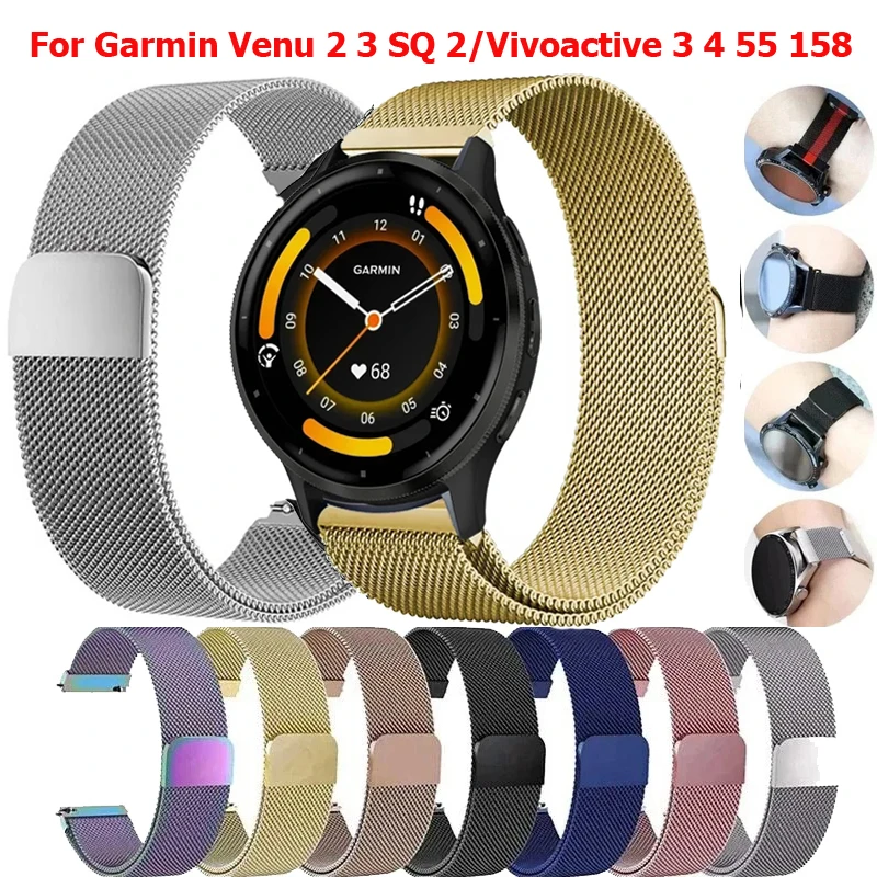 20 mm 22mm Milanese Loop Strap pre Garmin Venu 2 3 Sq2 Bracelet pre Garmin VivoActive 3 4 5 Active Forerunner 245 265 965 645 745