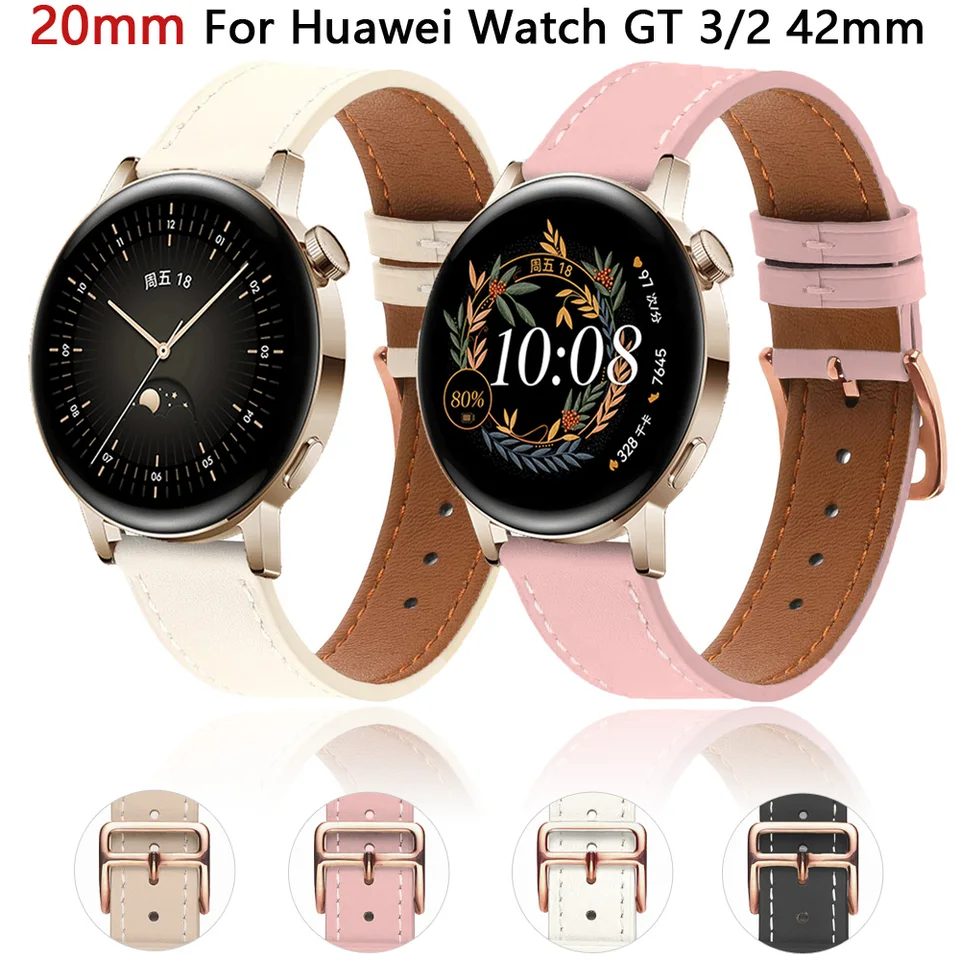 20 mm kožený pásový remienok na zápästie pre Huawei Watch GT3 GT 3 Pro 43 mm GT2 GT 2 42 mm Smartwatch Replaps Náhradné náramok náramku náramok