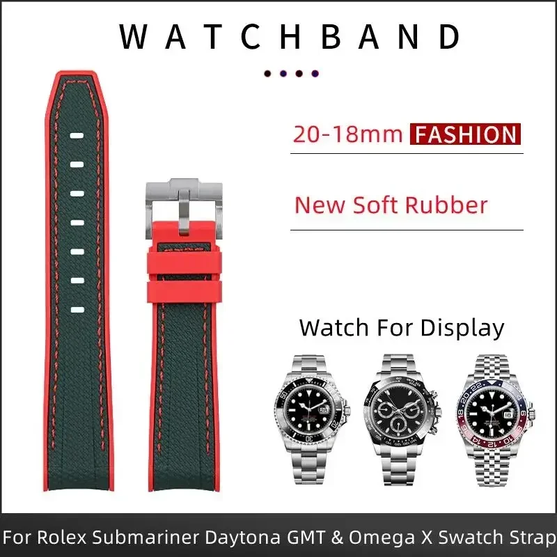 20 mm mäkká dvojfarebná kvapalina Silikone WatchBand Curved End náramok pre remienok Rolex pre ponorku GMT Daytona oceľová spona