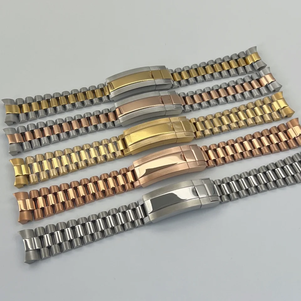 20 mm prezidentské hodinky Strap Náramok 316L z nehrdzavejúcej ocele Častia Posuvné nastaviteľné hodinky pracka pre pod GMT jacht puzdro