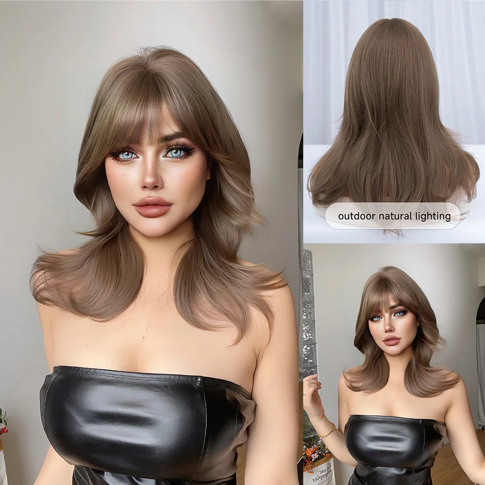 20 palcov žltá hnedá syntetická parochňa s ranami Stredne prírodné zvlnené vlasy Parochňa pre ženy denne Používajte cosplay drag queen tepelne odolné