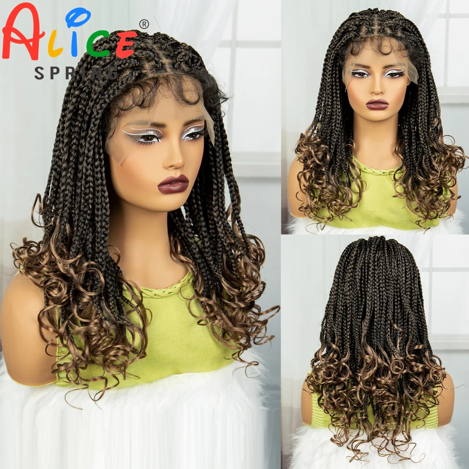 20 -palcové čipky predné syntetické cornrow pletené parochne Wavy Ends 9x6 Čelné čipky s krátkym boxom pletené parochne Wavy Ends Afro Braiding Parochne