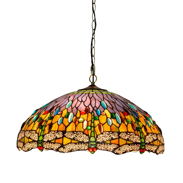 20 -palcový Nordic Modern Blue Dragonfly stropný prívesok Tiffany z farebného skla jedále