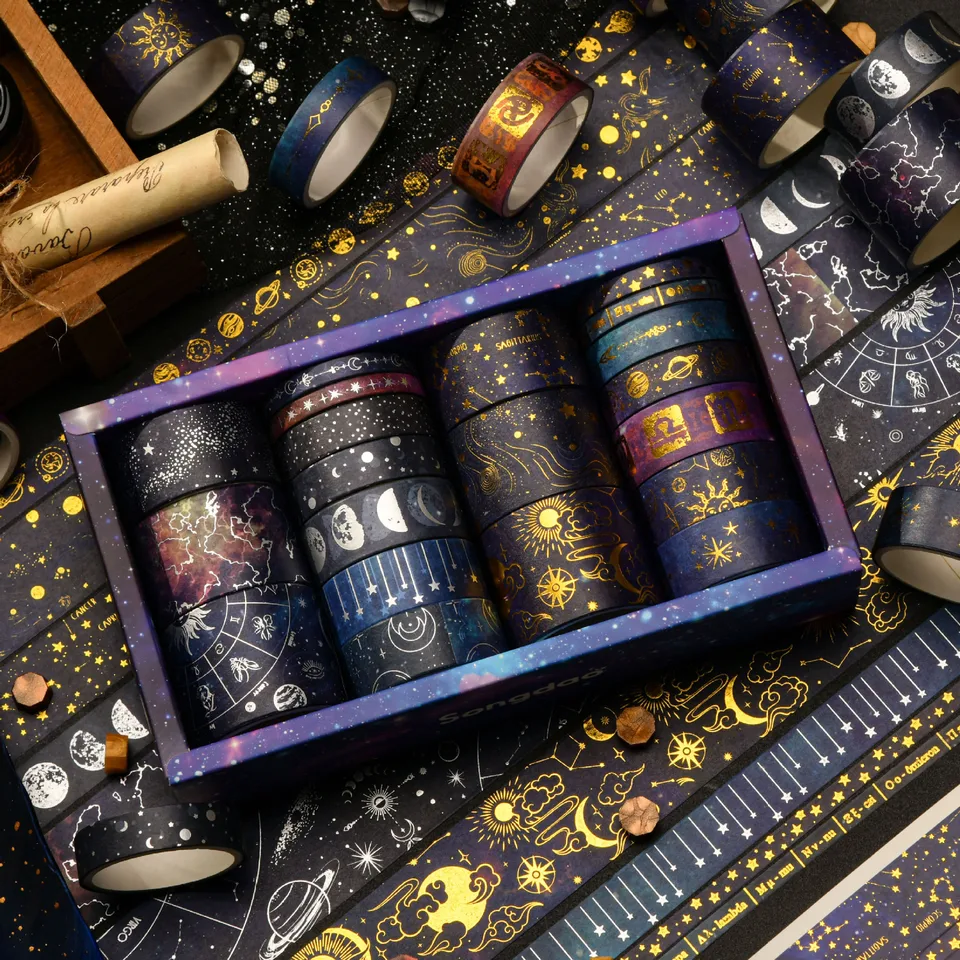 20 Rolls obrovský vesmír Washi Tape Set Galaxy Star Moon Gold Strieborná označovanie lepidla maskovacie pásky dekorácie nálepky A7603