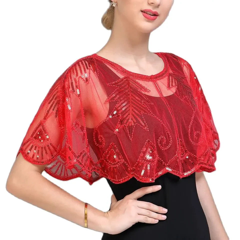 20. storočia šál obaly Flitry korálkové sezviónny večerný myseľ Svadobná šatka Bolero Flapper Cover Up Up Great Gatsby Kostým príslušenstvo