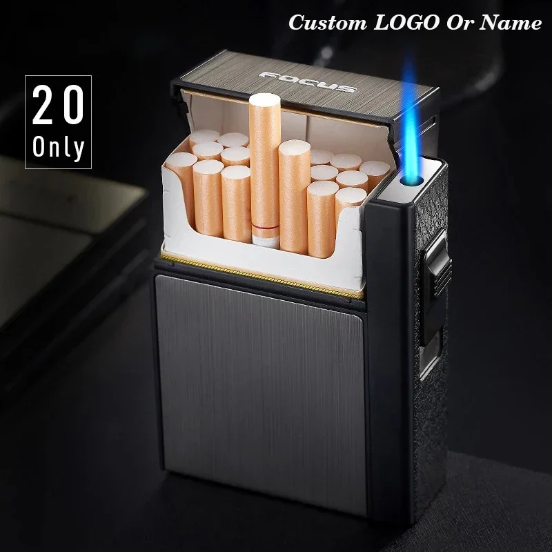 20 tyčiniek Cigareta puzdro kov Upaľovač Turbo Bután Cigaret Capacity Gas cigareta zapaľovač gadget zapaľovača Pánsky darček
