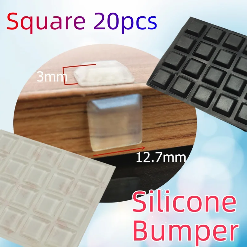 20 zŕn 13x3mm štvorcový štvorcový nárazník s dverovými nárazníkmi Self-spadne silikónový tlmič vankúšik pre kuchynské dvere zastavenie nábytku Hardware