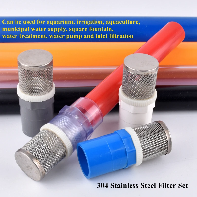20 ~ 50 mm 304 z nehrdzavejúcej ocele filter PVC/UPVC Rúrky Sada akváriových nádrže Vodná čerpadlo Vstupný trubicový filter Záhrada Kvapkanie zavlažovací filter