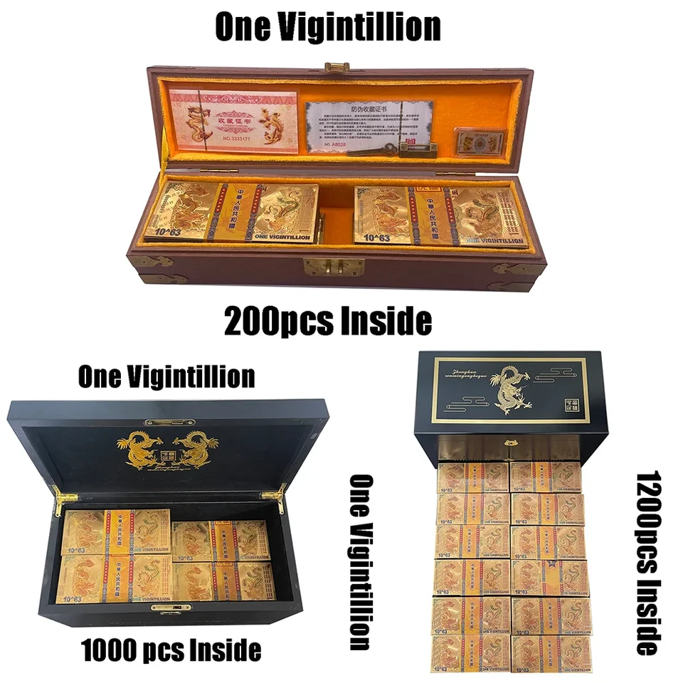 200/1000/1200ks 63 Zeros Hotsale One Vigintillion Chinese Dragon a Phoenixe BankNotes for Chinese College Collection