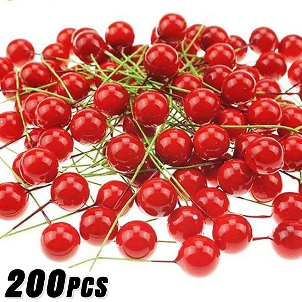 200/50ks Mini umelé bobule čerešňové plastické plastové falošné bobule perlové korálky pre domácich majstrov vianočné svadobné večierky Darčekové krabičky Decors