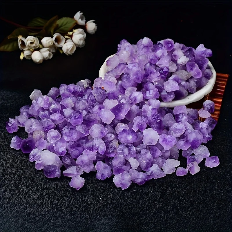 200 g ametyst kvetiny surový kameň, rozdrvený kameň, krištáľový rozdrvený kameň, aromaterapeutický kameň, demagnetizujúci agent