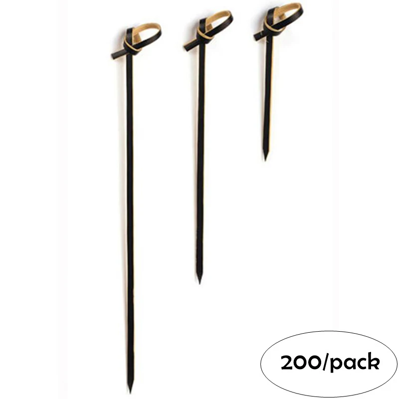 200 kusov x domáce večierky Svadobné potreby jednorazové 120 mm kokteil čierne viazané bambusové vyberané ovocie