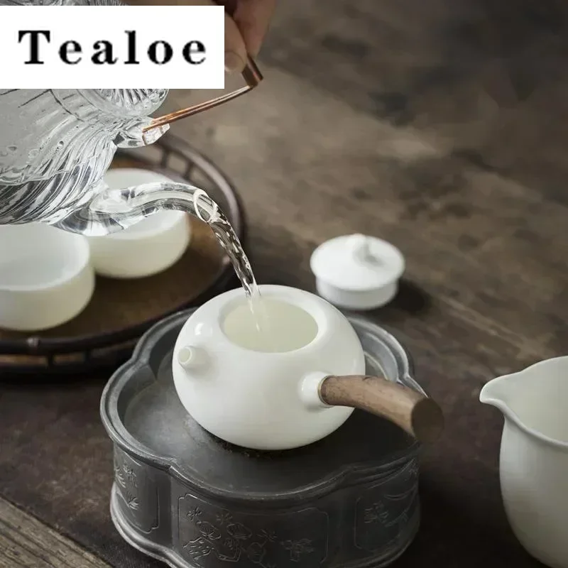 200 ml dehua biela porcelánová čajová čajka ručne vyrábaná keramická bočná rukoväť Namáčanie hrnca Japonský čaj Výroba kanvice s nastavením filtračného čaju
