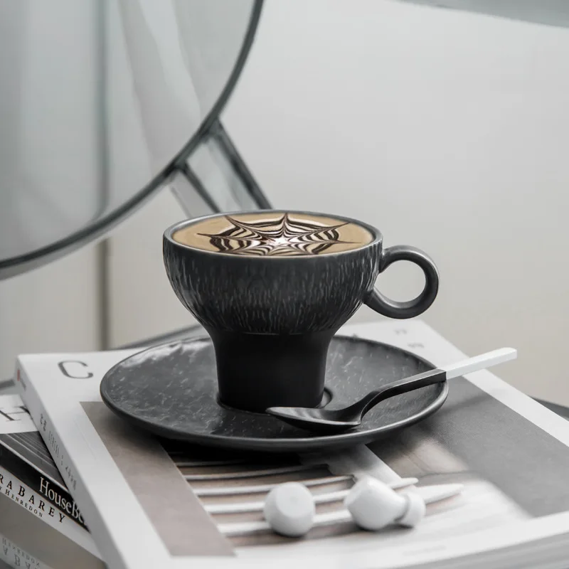 200 ml keramika Matte Black Coffee Cup Set Porceláin čajový hrnček s pohárom šalátu Expresso