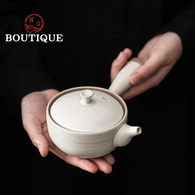 200 ml kreatívna zasnežená biela keramická rukoväť bok bokom hrnca Hanamde Coarse Teapot s filtračným domácim čajom Výroba kanvica kung fu náradie