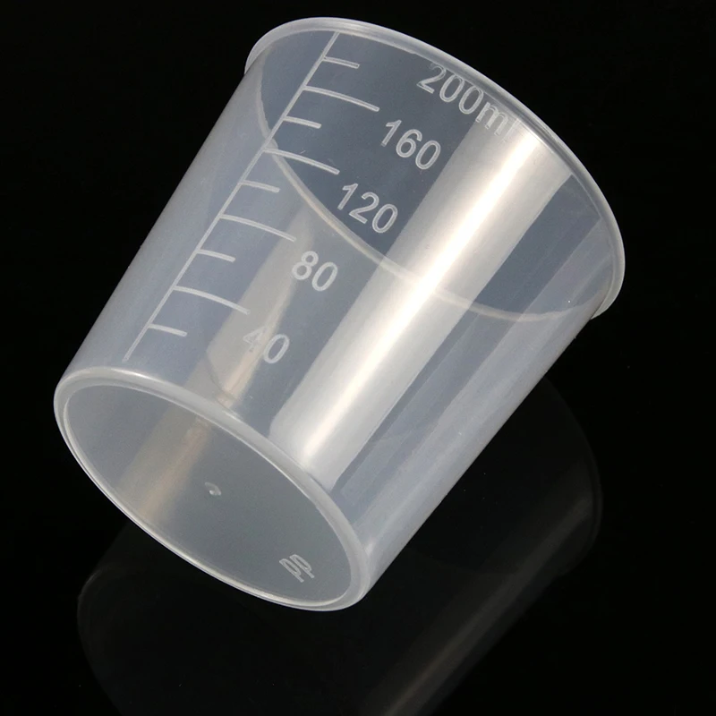 200 ml merací pohár priehľadný plastový pohár Školské vedecké laboratórium chemikálie Kuchynský bar dodáva 5 kusov
