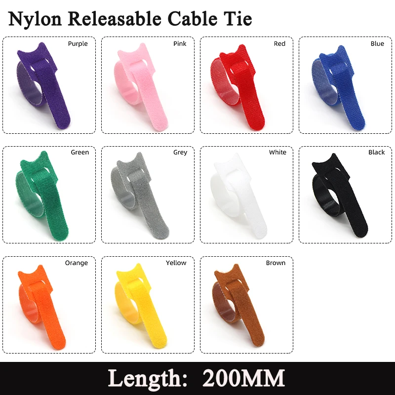 200 mm nylon opakovane použiteľné upevňovacie káblové kravaty Nastaviteľné káblové kravaty káblové riadenie popruhov háčiky a káblové organizátorky káblov Drôty