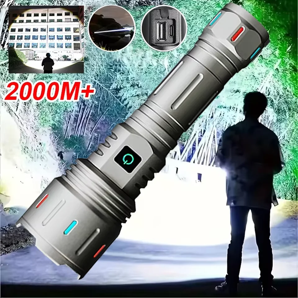 2000 metrov super jasne biele laserové svetlo LEP USB Nabíjateľná baterka 26650 batéria vonkajšia kempingová baterka