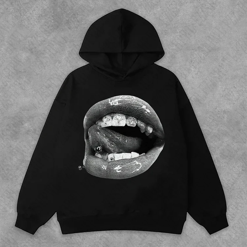 2000. roky hip hop streetwear móda y2k kapucňa mikina vintage punk pullover goth uvoľnená estetika grafická tlač s dlhým rukávom top