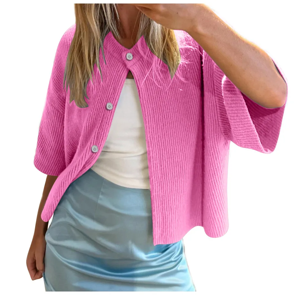 2000 Svetres Casy Clothes Women Wittted Mardigans Slid Color s krátkym rukávom gombík