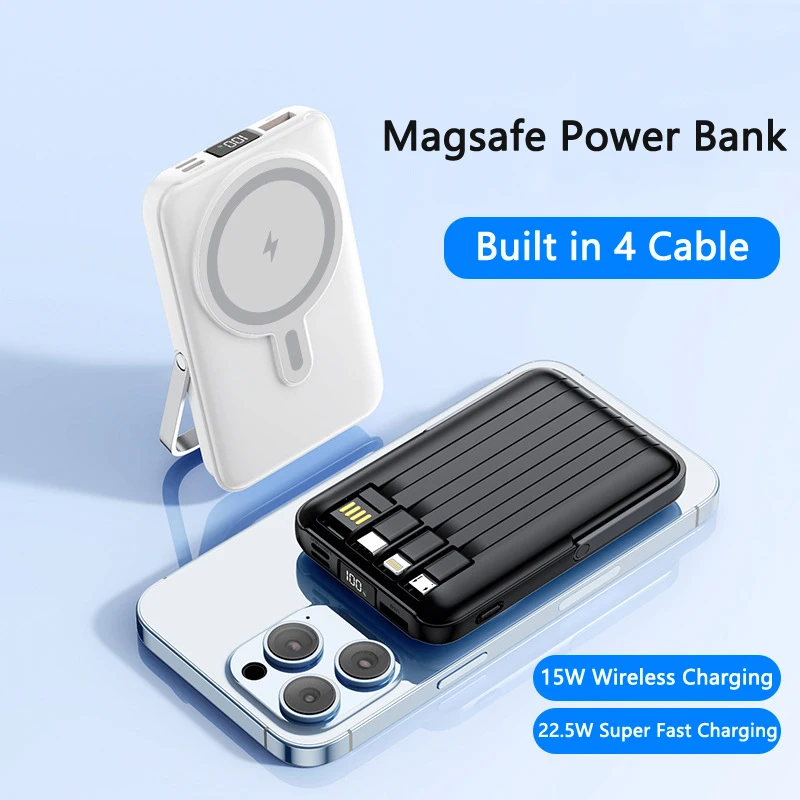 20000 mAh Magnetic Power Bank PD 20W Rýchle nabíjanie Externá batéria Mini Powerbank s káblom pre iPhone Huawei Samsung S23